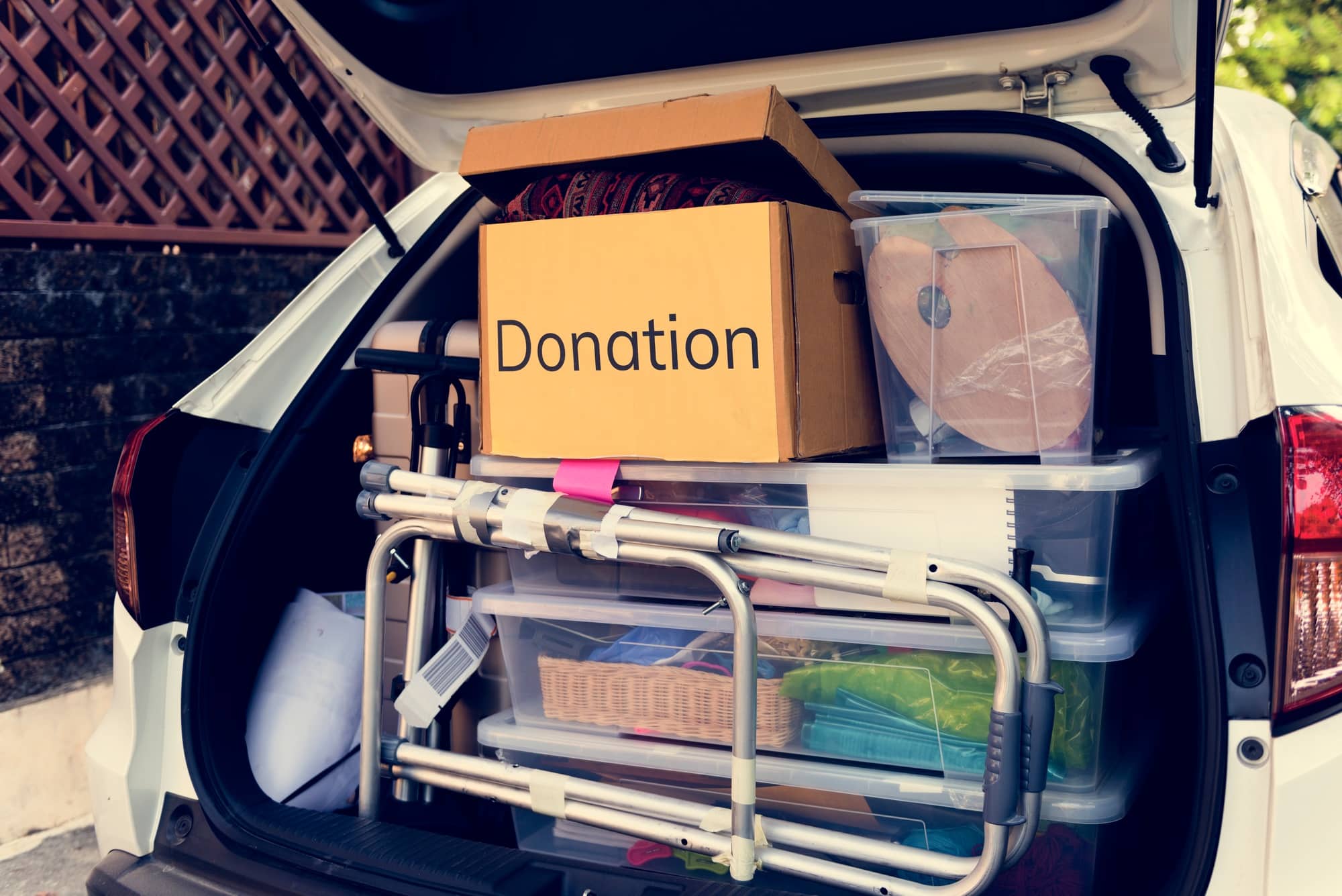 Donations in the back of a car